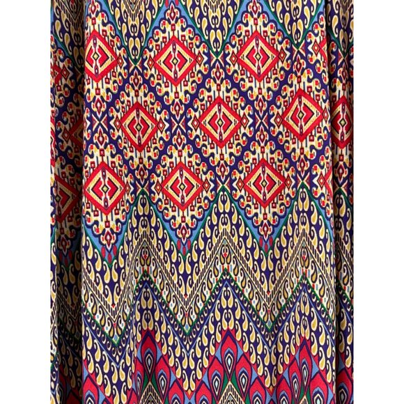 Cato Maxi Skirt Womens Size Medium Red Tan Blue Aztec Pull On Stretchy - Picture 3 of 5